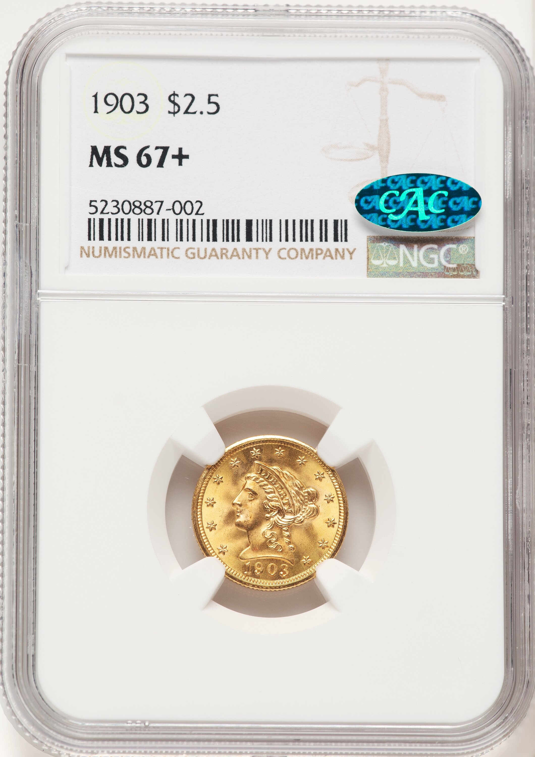 1903 $2 1/2 CAC NGC Plus 67 NGC