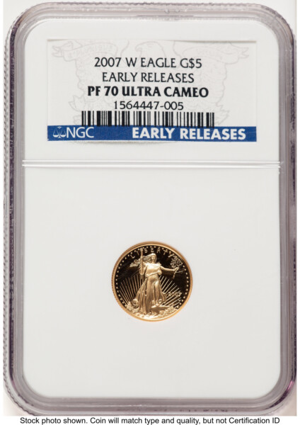 2007-W Proof Gold Eagle 1/10 oz ER Blue 70 NGC