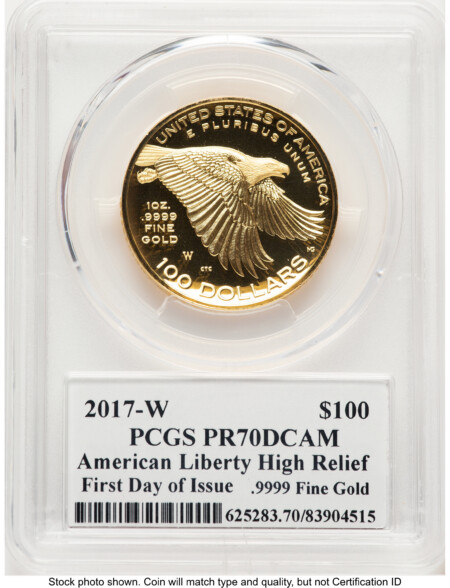 2017-W G$100 American Liberty High Relief, DC FDI John Mercanti 70 PCGS