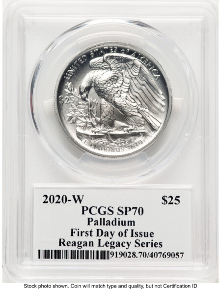 2020-W Palladium Eagle 1 oz Burnished FDI Reagan Legacy Series Michael Reagan Picture 70 PCGS