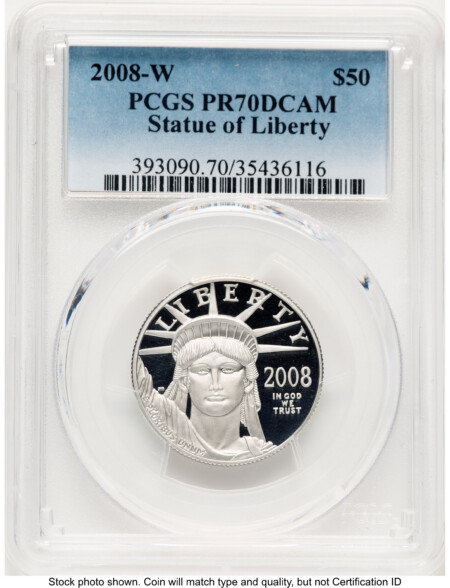 2008-W Proof Platinum Eagle 1/2 oz Blue Gradient 70 PCGS
