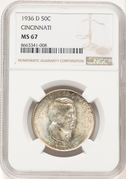 1936-D 50C Cincinnati, MS 67 NGC
