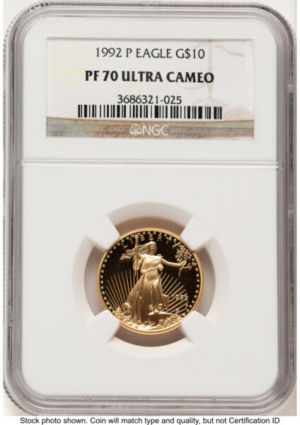 1992-P Proof Gold Eagle 1/4 oz Brown Label 70 NGC