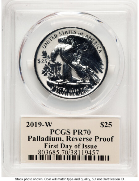 2019-W Palladium Eagle 1 oz, REV PR FDI Thomas Cleveland Art Deco 70 PCGS