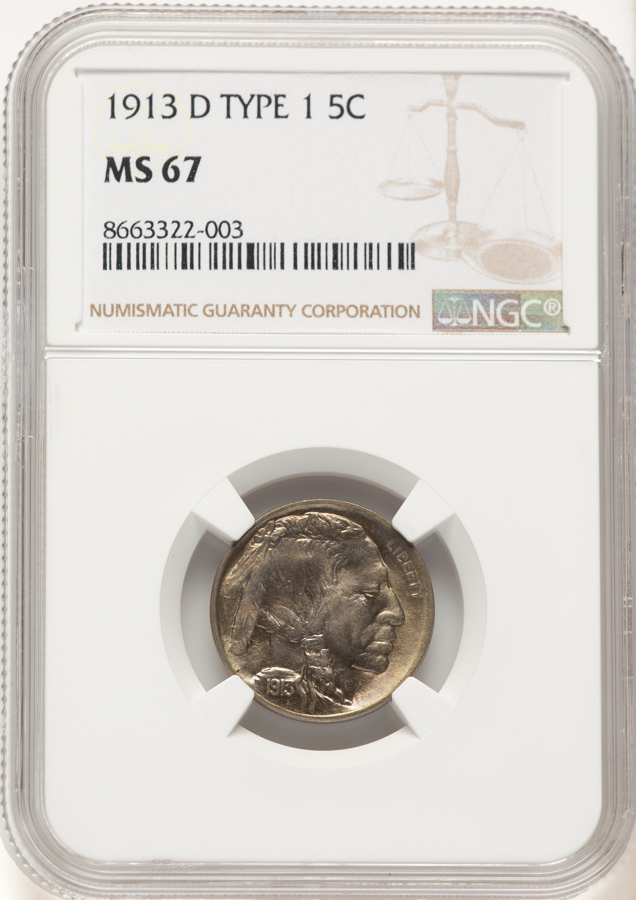 1913-D Type One 5C, MS 67 NGC
