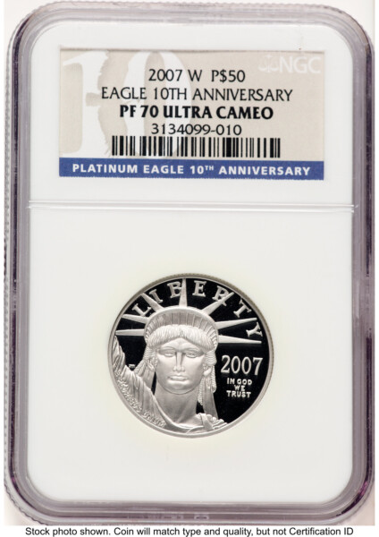 2007-W Proof Platinum Eagle 1/2 oz 10th Anniversary Label 70 NGC