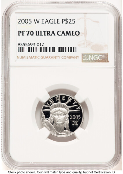 2005-W Proof Platinum Eagle 1/4 oz Brown Label 70 NGC