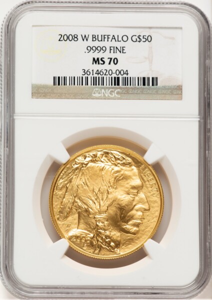 2008-W Burnished Gold Buffalo 1 oz Brown Label 70 NGC