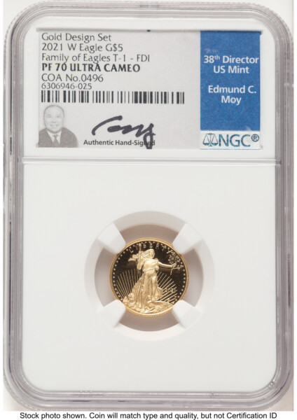 2021-W Type 1 Proof Gold Eagle 1/10 oz FDI Ed Moy 70 NGC