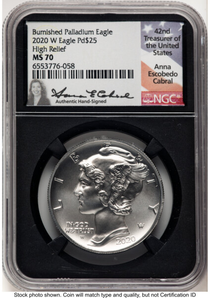 2020-W Palladium Eagle 1 oz Burnished Anna Cabral Blk Core 70 NGC