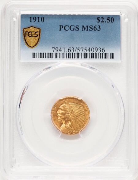 1910 $2 1/2 PCGS Secure 63 PCGS