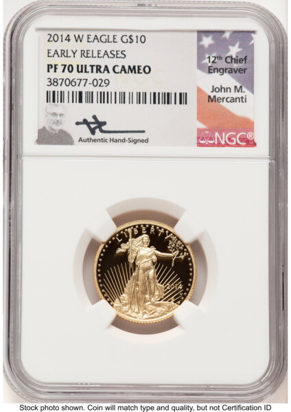 2014-W Proof Gold Eagle 1/4 oz ER John Mercanti 70 NGC