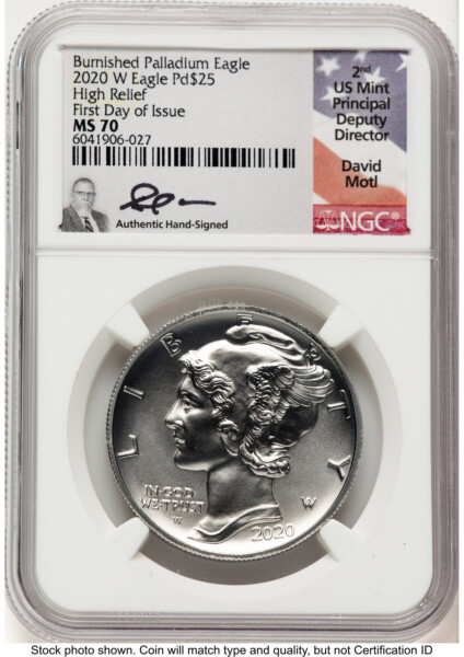 2020-W Palladium Eagle 1 oz Burnished FDI David Motl 70 NGC