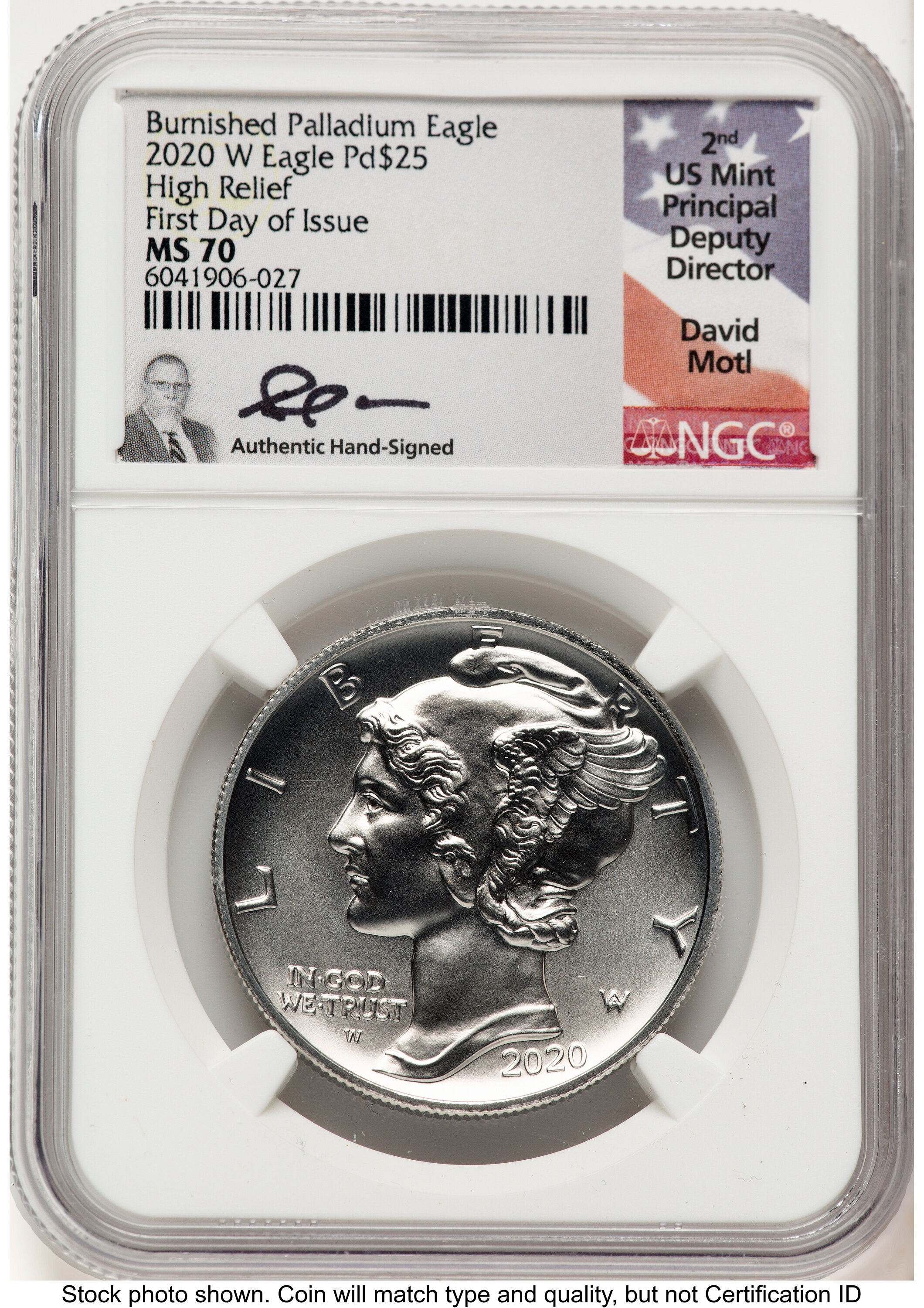 2020-W Palladium Eagle 1 oz Burnished FDI David Motl 70 NGC