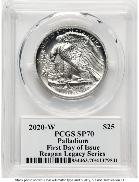 2020-W Palladium Eagle 1 oz Burnished FDI Reagan Legacy Series Michael Reagan 70 PCGS