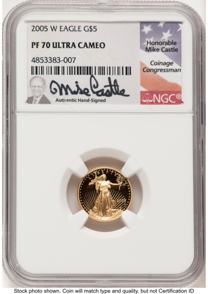 2005-W Proof Gold Eagle 1/10 oz Mike Castle 70 NGC