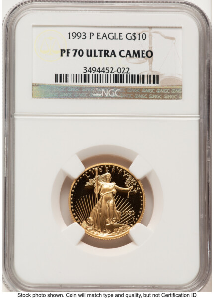 1993-P Proof Gold Eagle 1/4 oz Brown Label 70 NGC