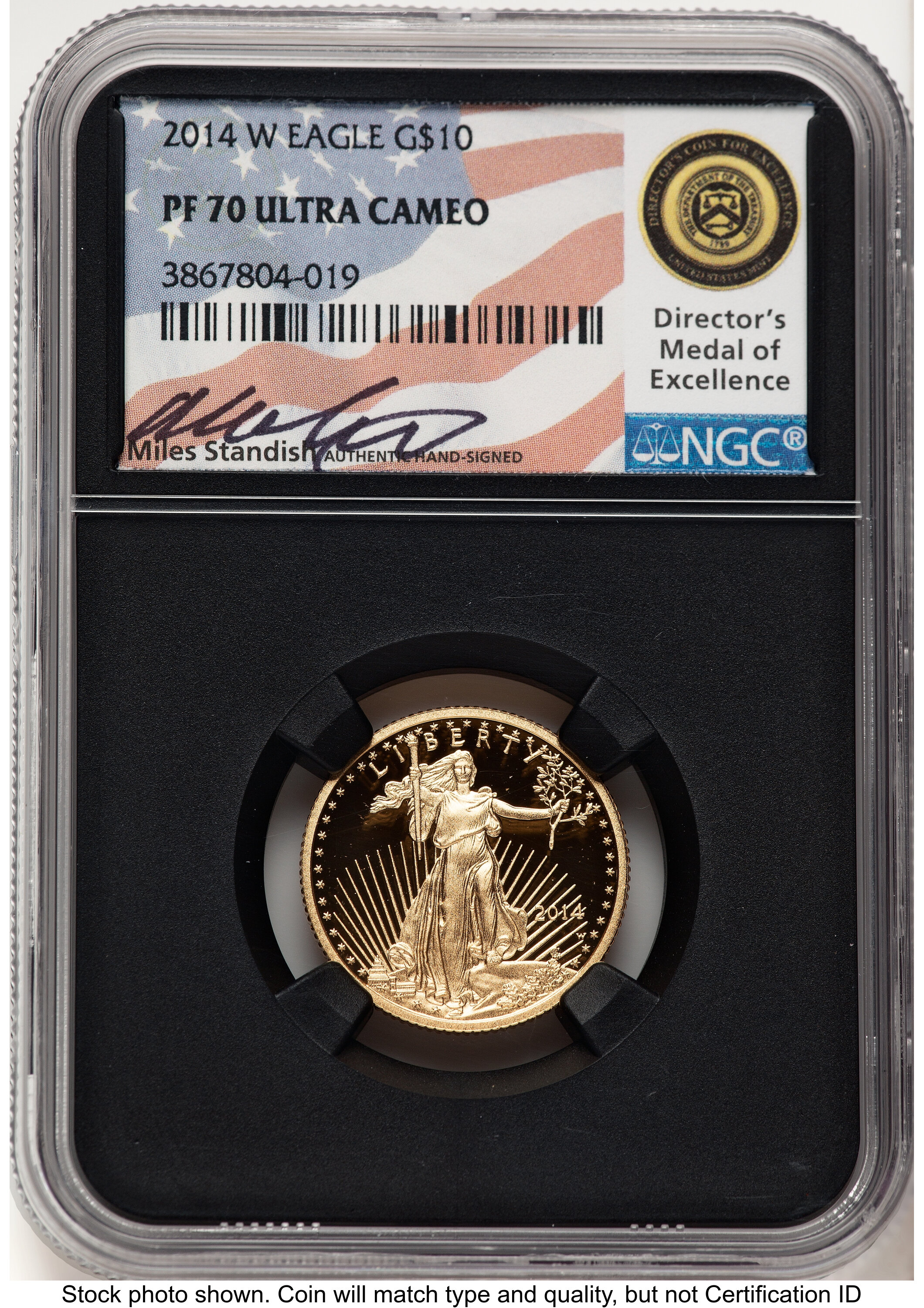 2014-W Proof Gold Eagle 1/4 oz Miles Standish Blk Core 70 NGC