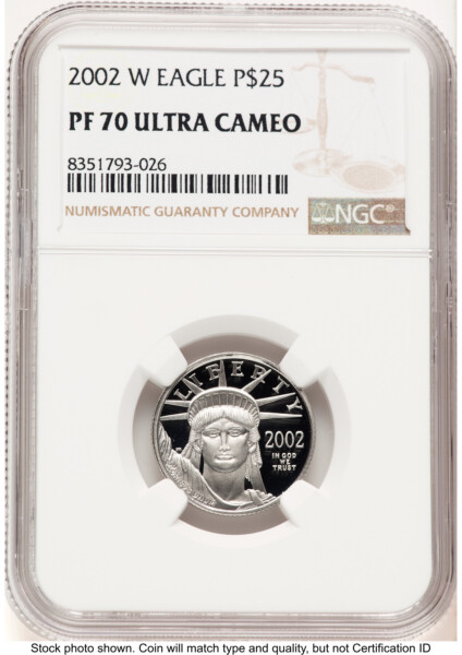 2002-W Proof Platinum Eagle 1/4 oz Brown Label 70 NGC