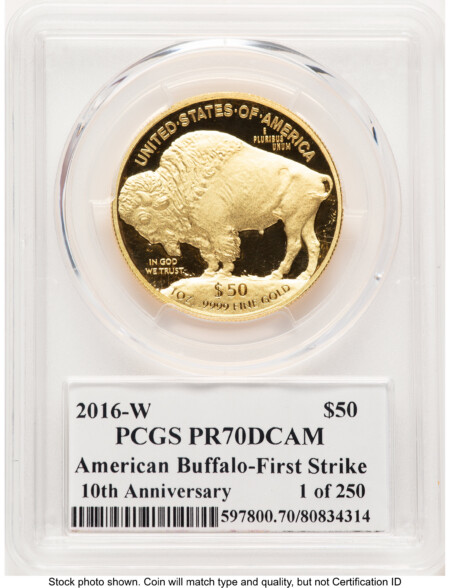 2016-W Proof Gold Buffalo 1 oz FS James Earle Fraser 70 PCGS