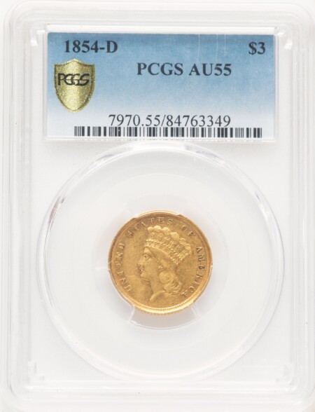 1854-D $3 PCGS Secure 55 PCGS