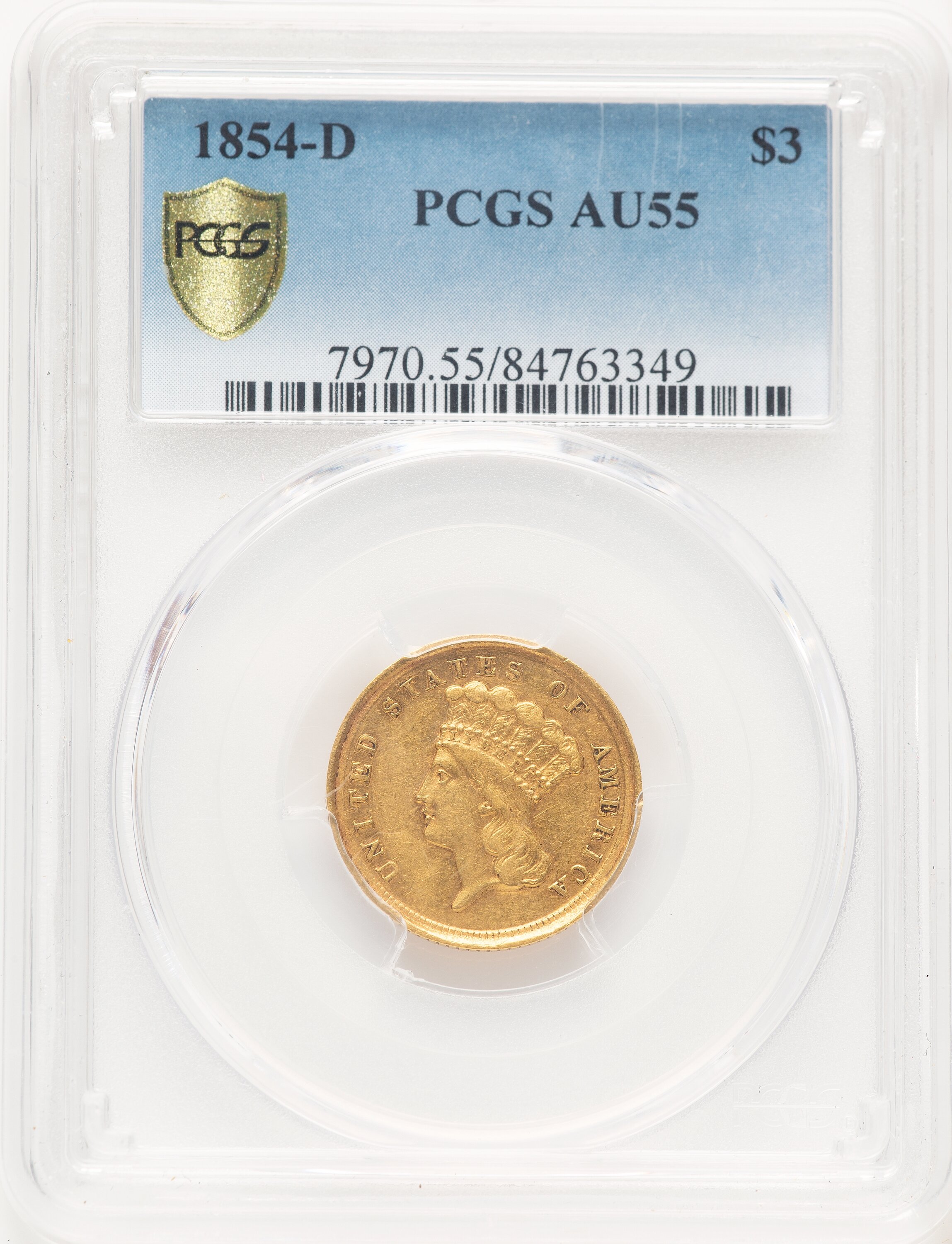 1854-D $3 PCGS Secure 55 PCGS