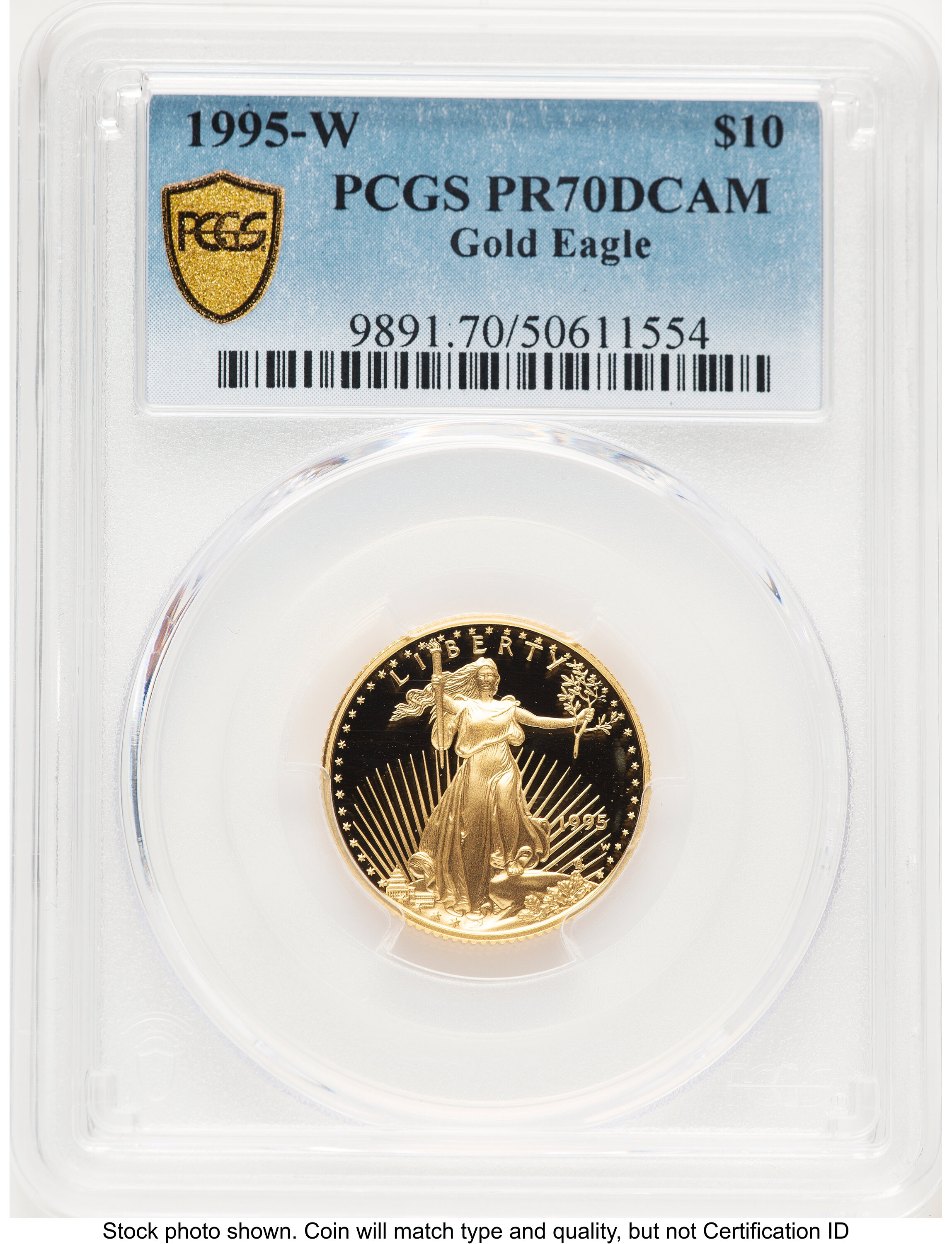 1995-W Proof Gold Eagle 1/4 oz Blue Gradient 70 PCGS