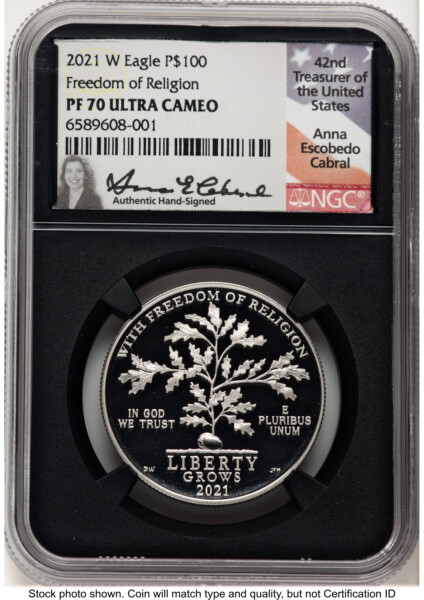 2021-W Proof Platinum Eagle 1 oz Anna Cabral Blk Core 70 NGC