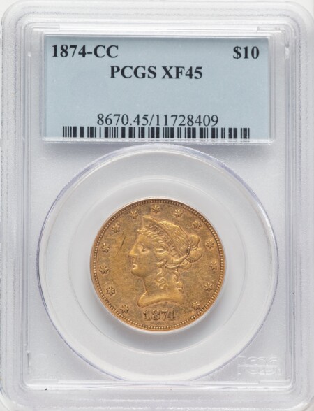 1874-CC $10 45 PCGS