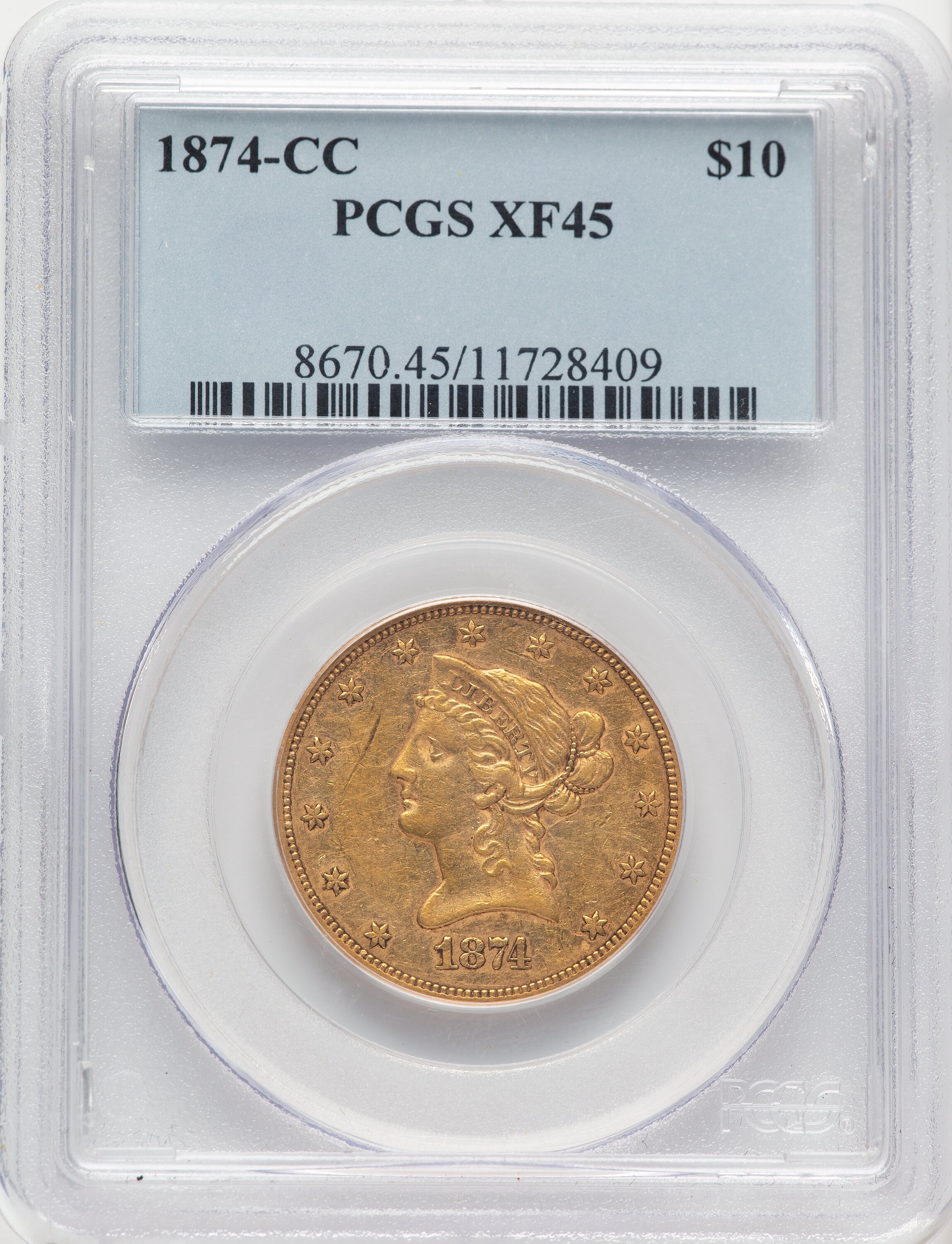 1874-CC $10 45 PCGS
