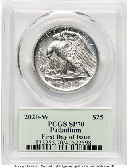 2020-W Palladium Eagle 1 oz Burnished FDI Thomas Cleveland Minuteman 70 PCGS