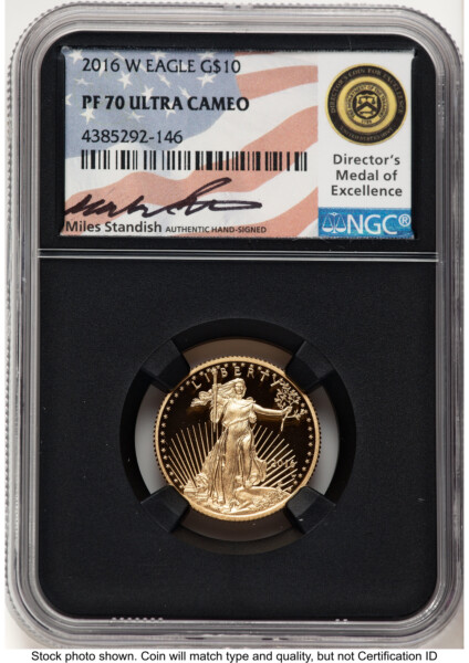 2016-W Proof Gold Eagle 1/4 oz Miles Standish Blk Core 70 NGC