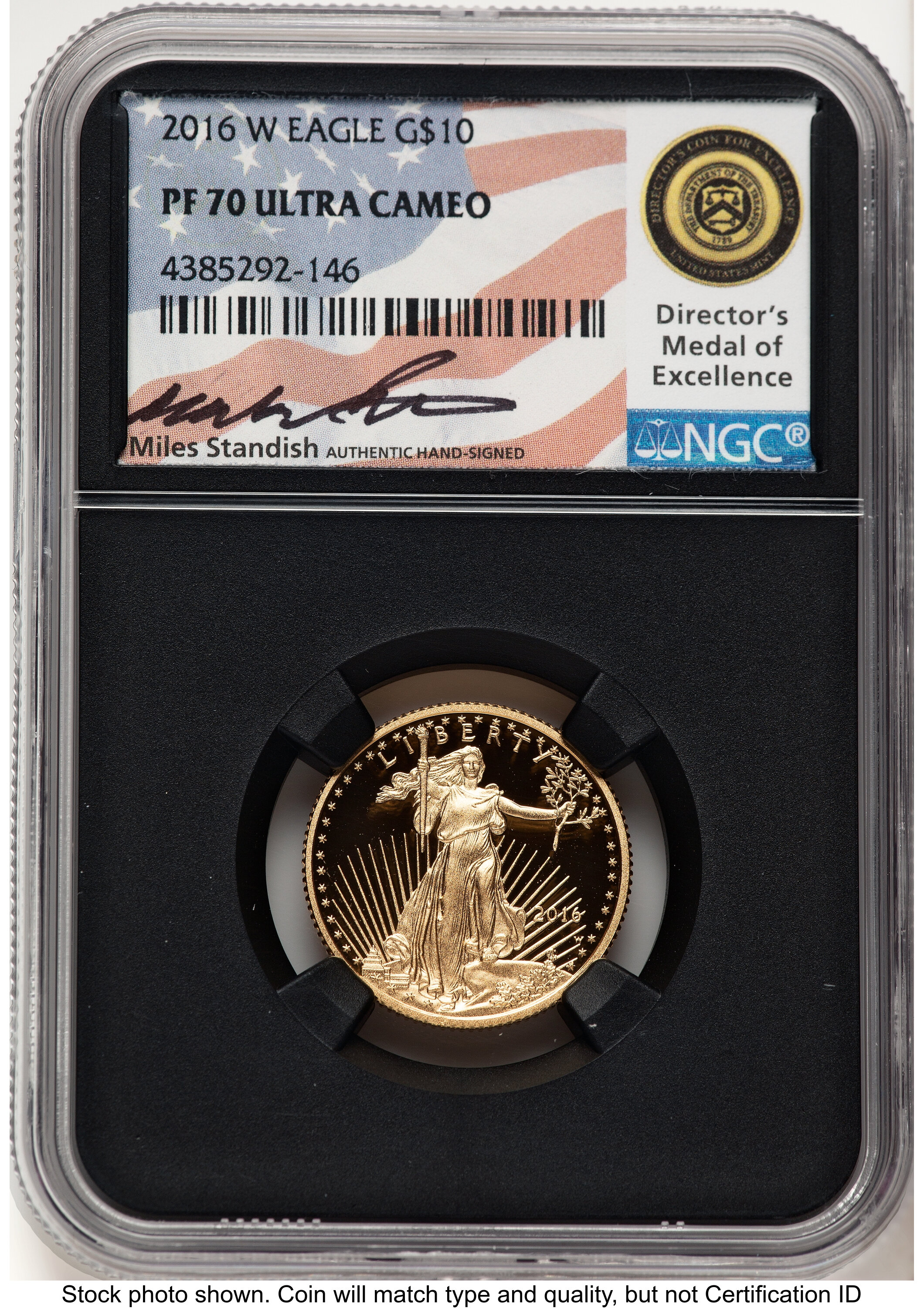 2016-W Proof Gold Eagle 1/4 oz Miles Standish Blk Core 70 NGC