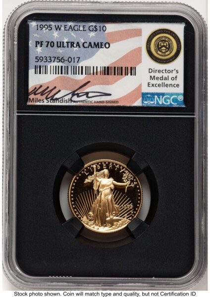 1995-W Proof Gold Eagle 1/4 oz Miles Standish Blk Core 70 NGC