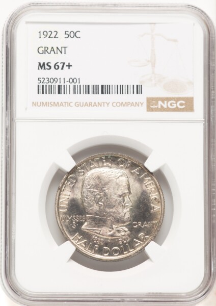 1922 50C Grant No Star, MS 67 NGC