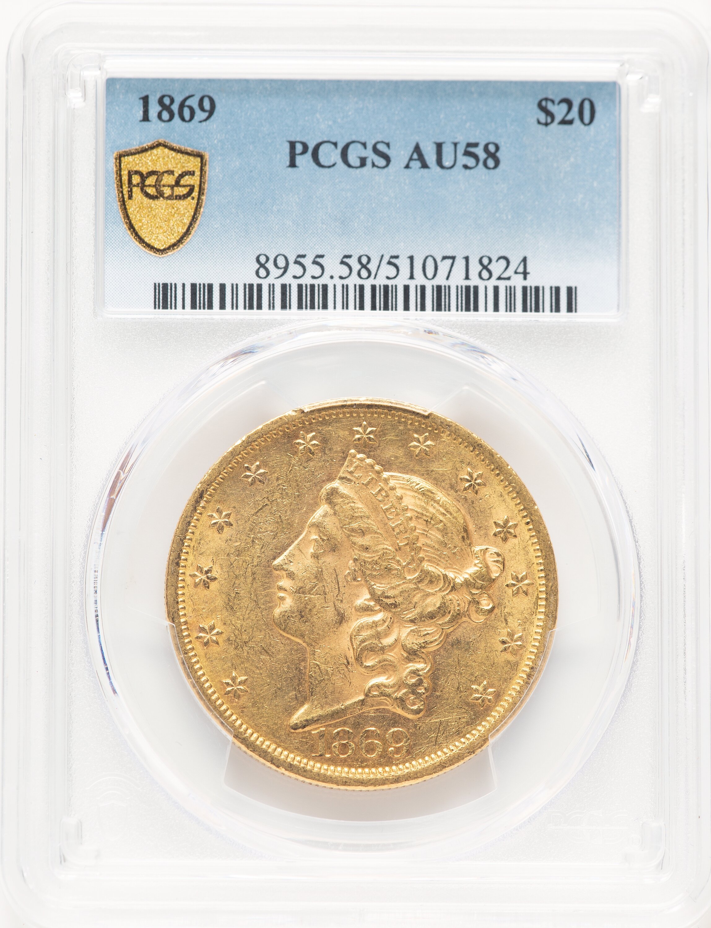 1869 $20 PCGS Secure 58 PCGS