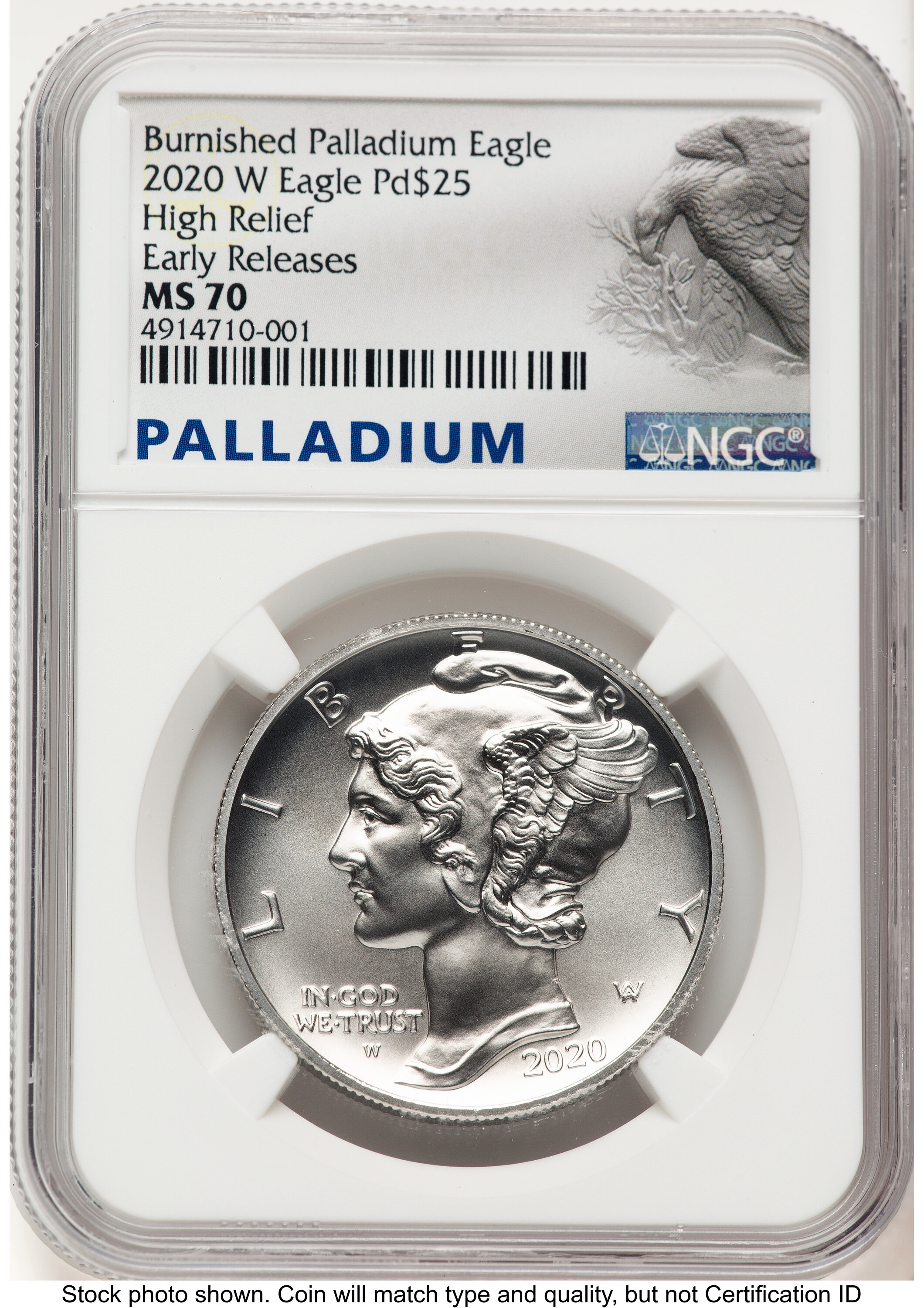 2020-W Palladium Eagle 1 oz Burnished ER Palladium Label 70 NGC