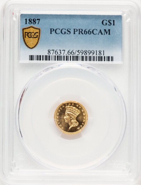 1887 G$1, CA PCGS Secure 66 PCGS
