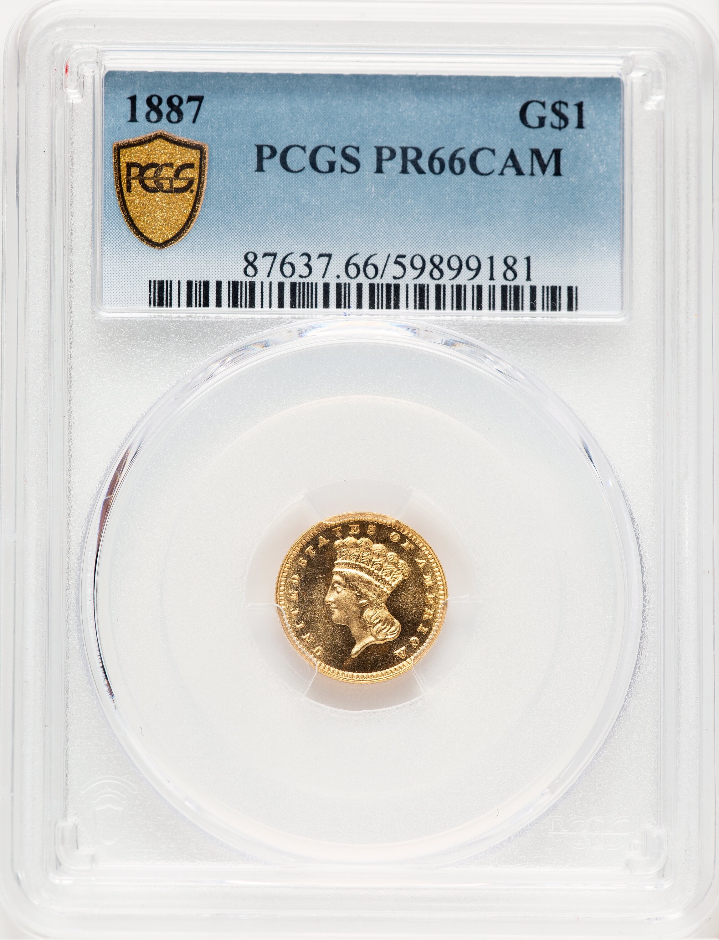 1887 G$1, CA PCGS Secure 66 PCGS
