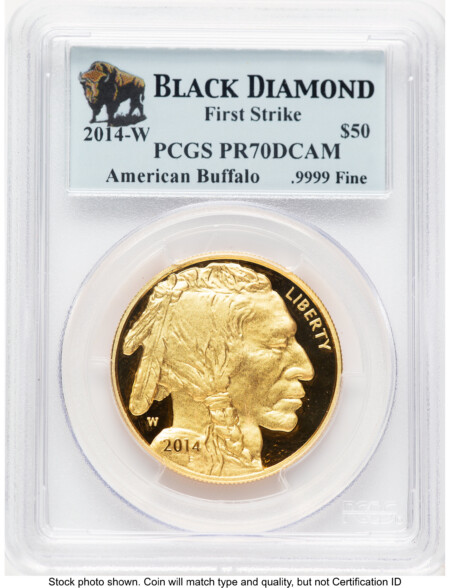 2014-W Proof Gold Buffalo 1 oz FS Black Diamond Bison Label 70 PCGS