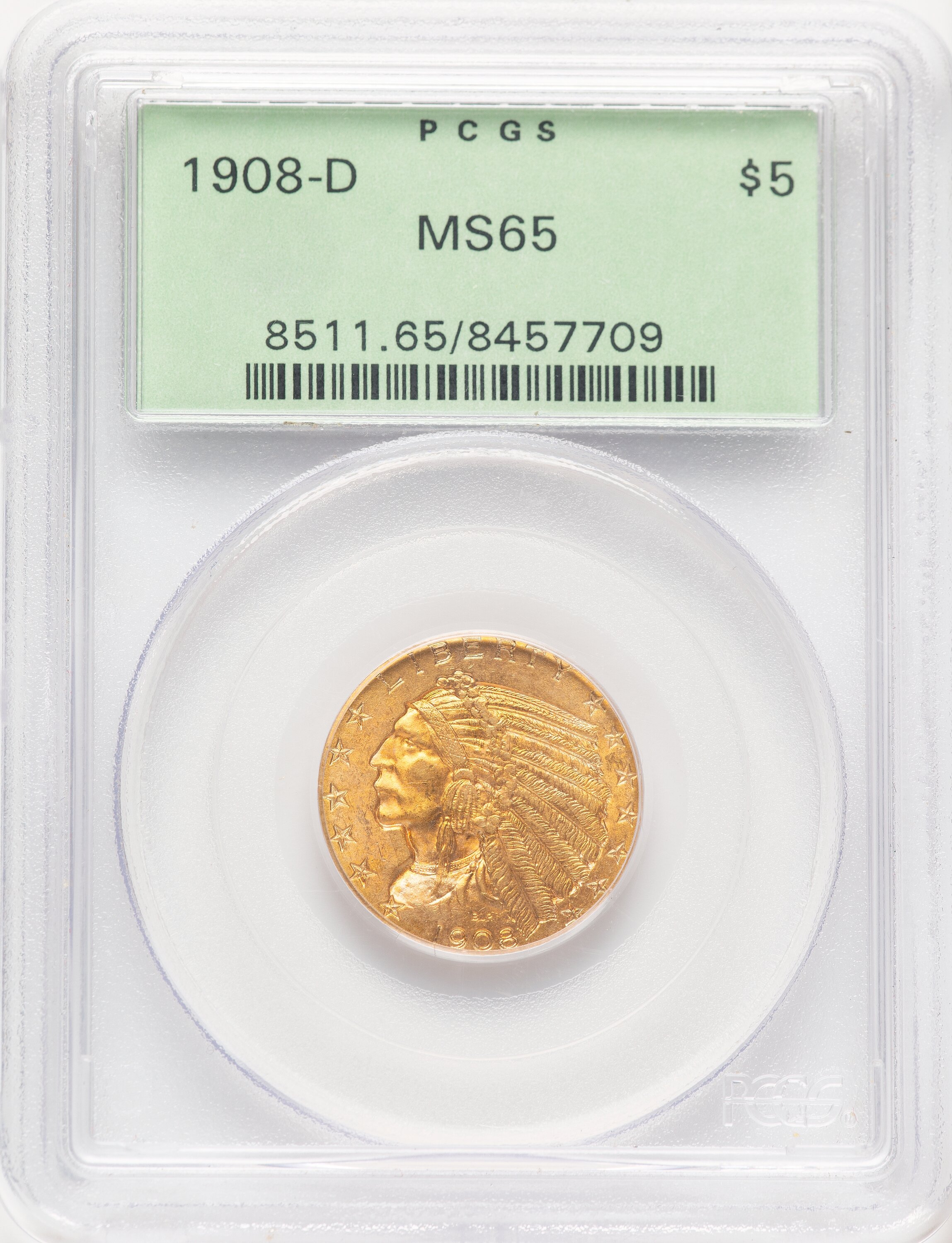 1908-D $5 65 PCGS