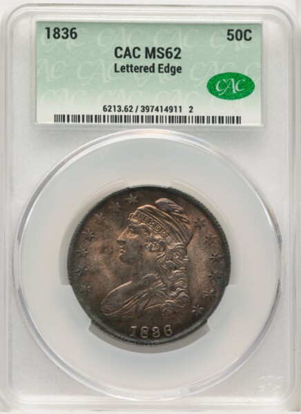 1836 50C Letter Edge, MS 62 CACG