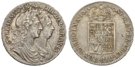 GREAT BRITAIN. England. William and Mary. (Monarchs, 1689-1694). 1689 AR Halfcrown. NGC AU55.  London. Edge: PRIMO. First busts of William and Mary, conjoined and facing right / Second shield without frosting and with pearls. KM 472.1; SCBC-3435; ESC-845. 55 NGC