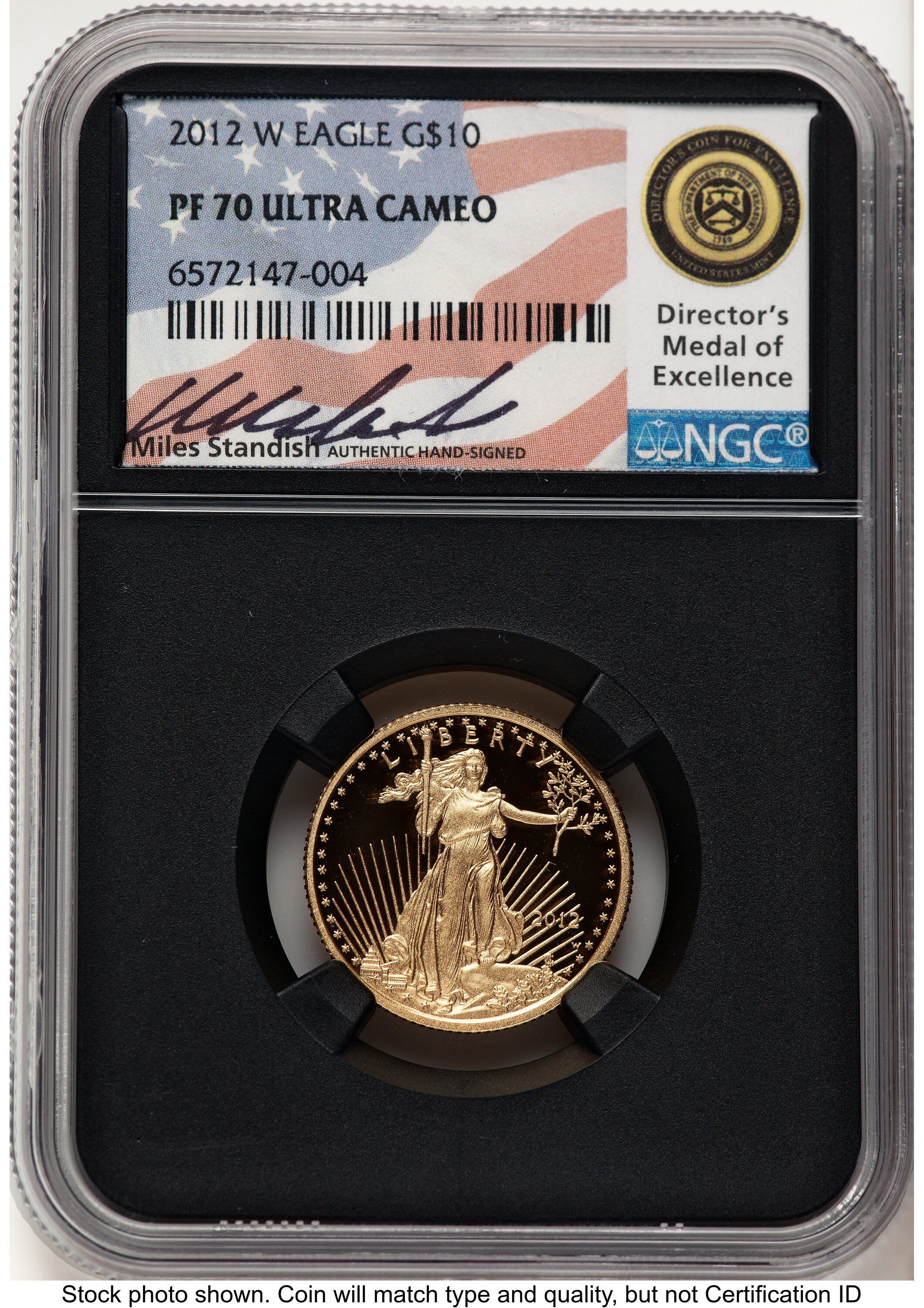 2012-W Proof Gold Eagle 1/4 oz Miles Standish Blk Core 70 NGC