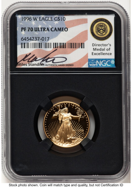 1996-W Proof Gold Eagle 1/4 oz Miles Standish Blk Core 70 NGC