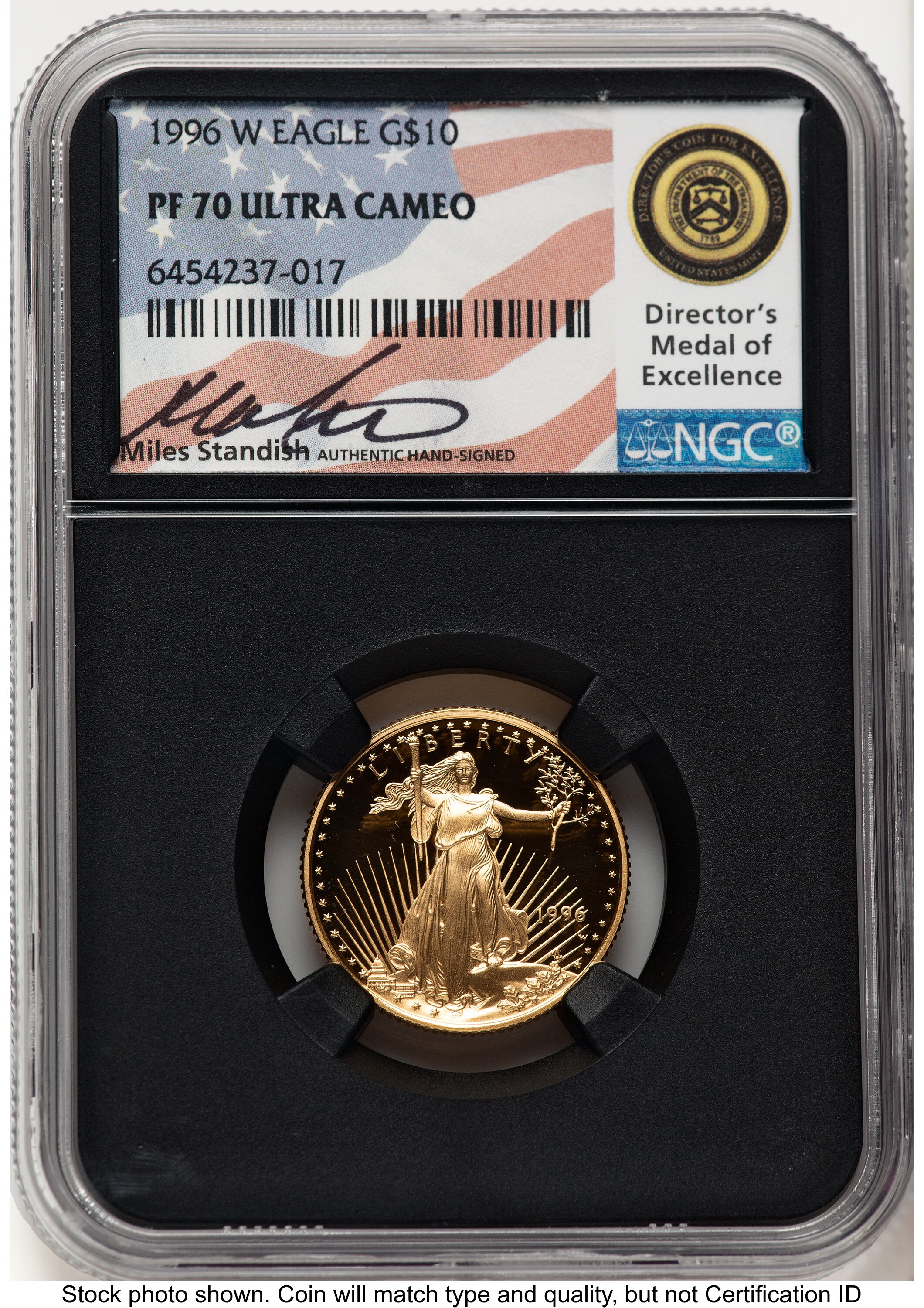1996-W Proof Gold Eagle 1/4 oz Miles Standish Blk Core 70 NGC