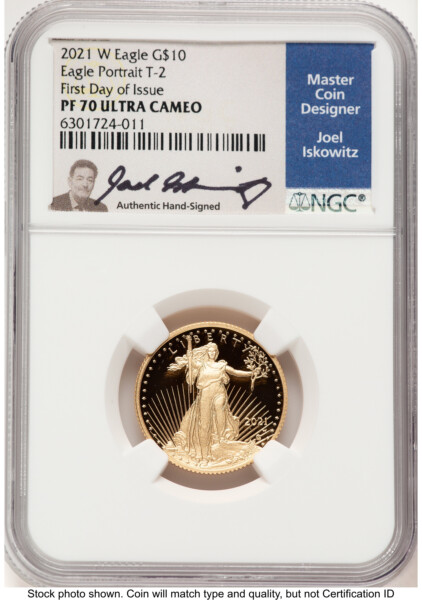 2021-W Type 2 Proof Gold Eagle 1/4 oz FDI Joel Iskowitz 70 NGC
