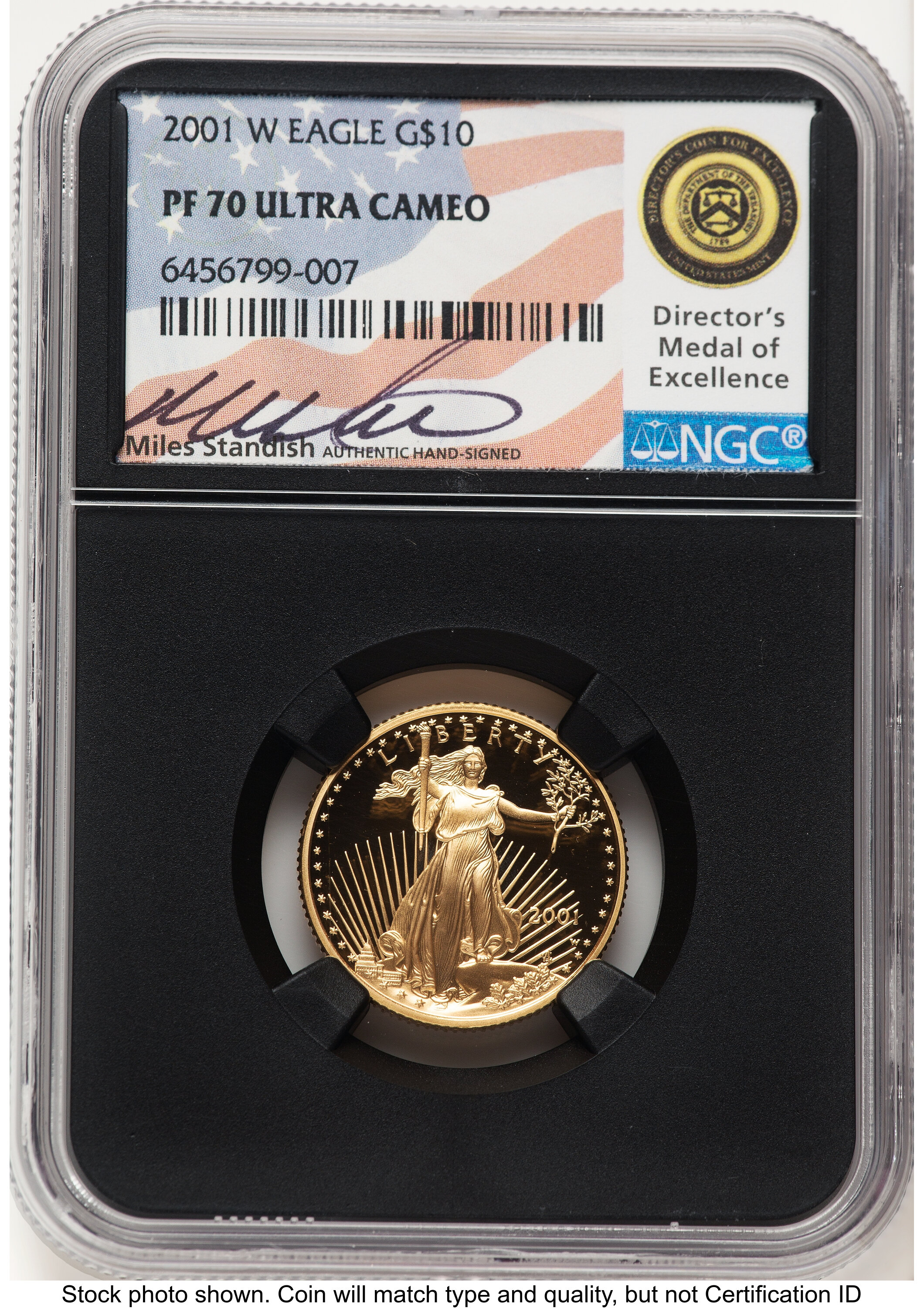 2001-W Proof Gold Eagle 1/4 oz Miles Standish Blk Core 70 NGC
