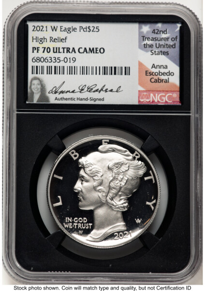 2021-W Palladium Eagle 1 oz, PR Anna Cabral Blk Core 70 NGC