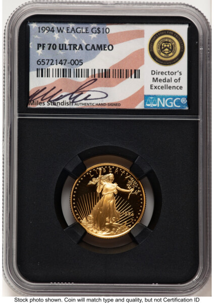 1994-W Proof Gold Eagle 1/4 oz Miles Standish Blk Core 70 NGC